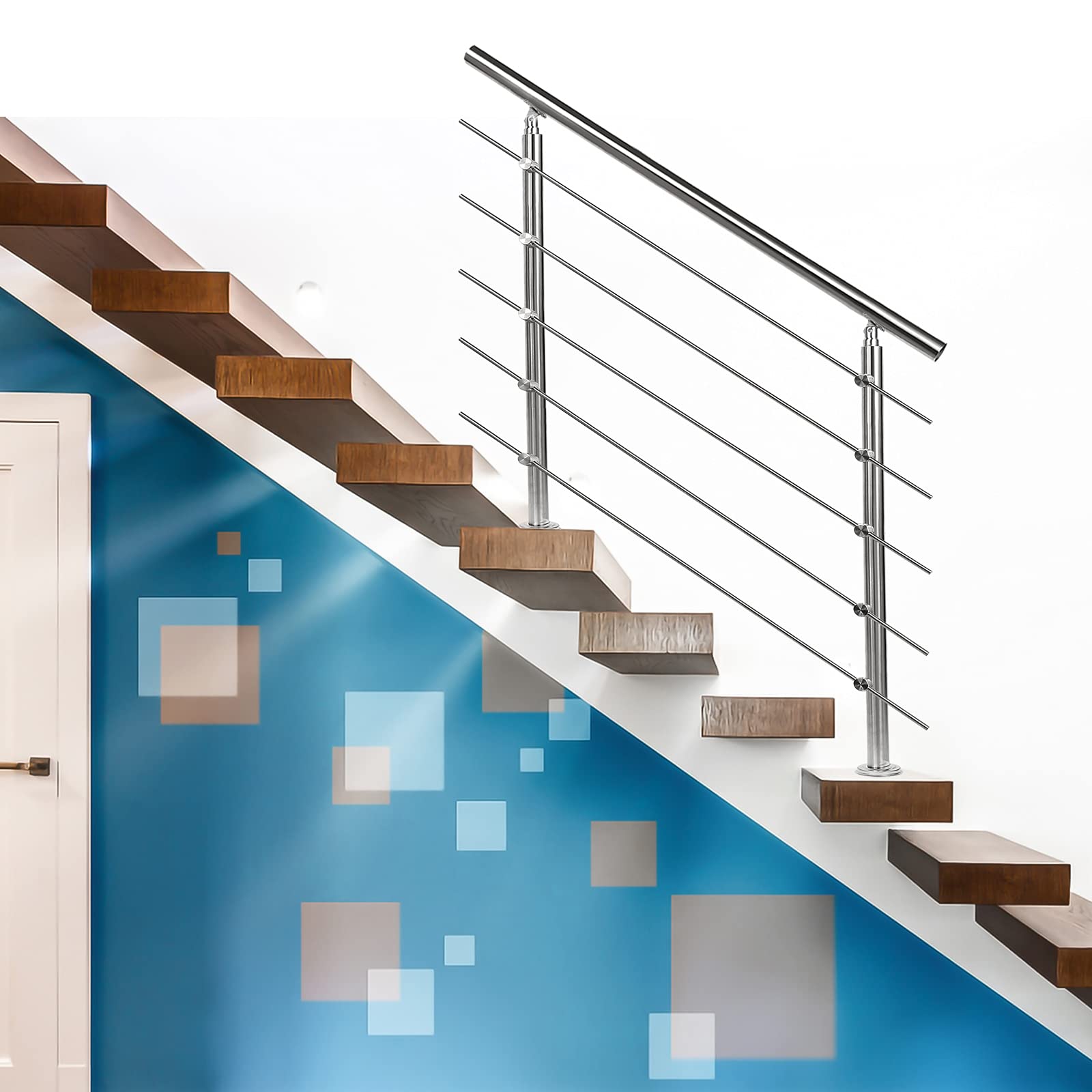 Lospitch - Corrimano in acciaio inox, ringhiera per balcone, parapetto e scale con/senza traverse (100 cm, 5 barre trasversali)