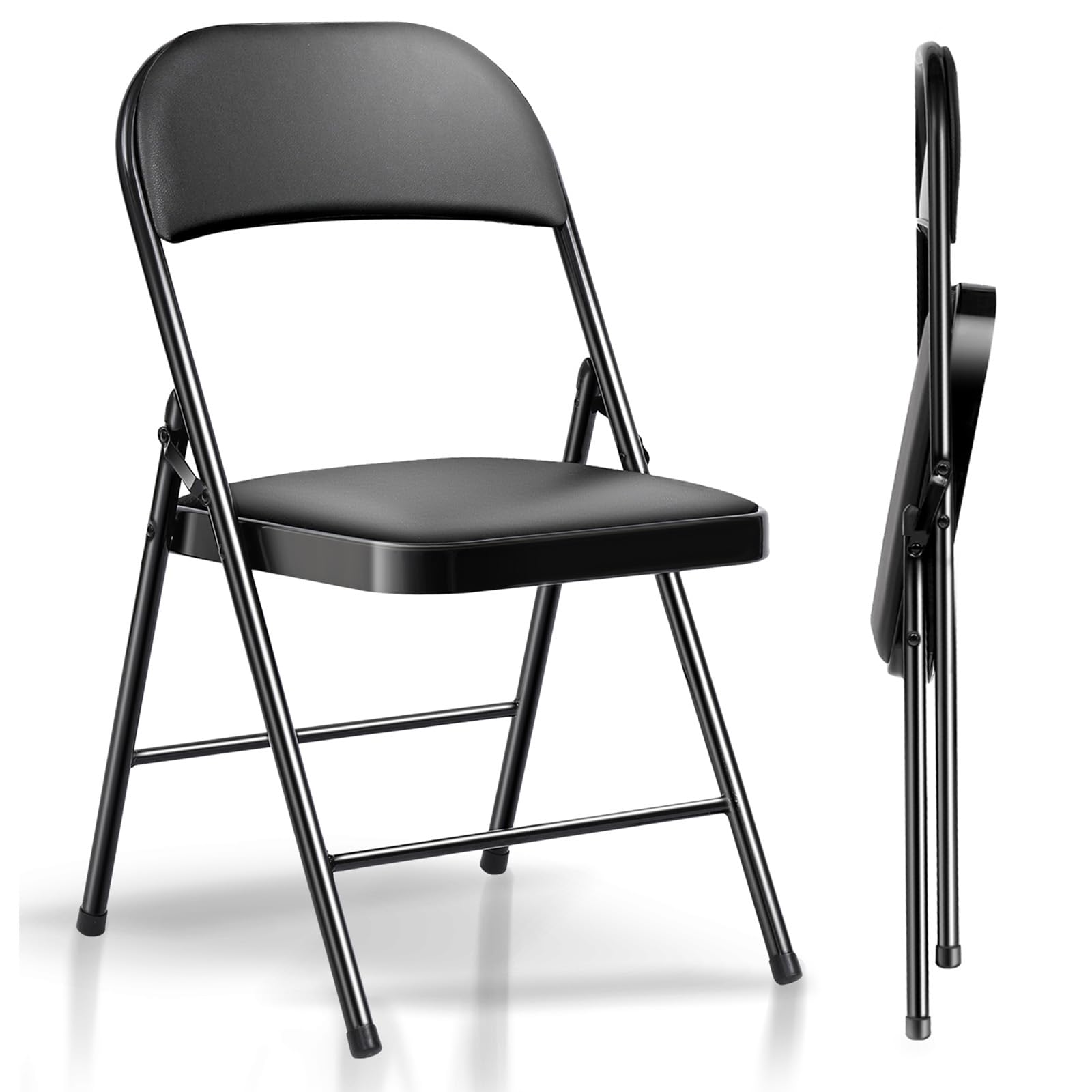 Set di 2 sedie pieghevoli, imbottite, con struttura in metallo e ecopelle, portata fino a 150 kg, ideale come sedie da cucina e sedie da giardino, colore nero