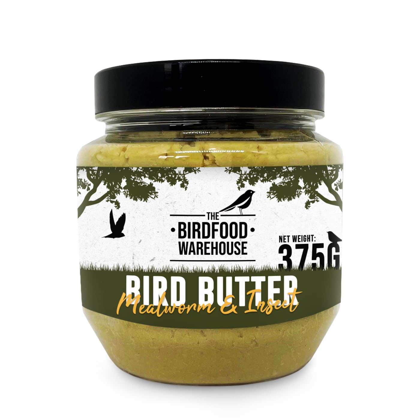 Mealworm & Insect Bird Butter 375g (6 Pack) | Wild Garden Bird Food, Peanut Butter for Birds, Yellow