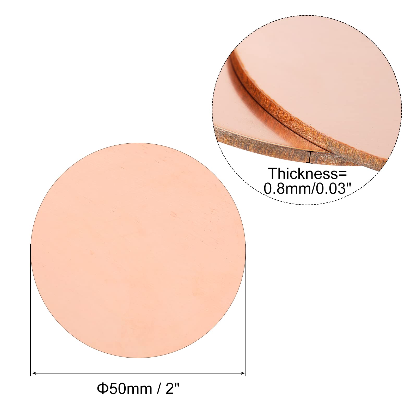 Hilitchi 18-Piece Pure Copper Round Sheet Set - 3 Sizes (3/4", 1-3/16", 2"), 0.02" Thick, For DIY & Electrical
