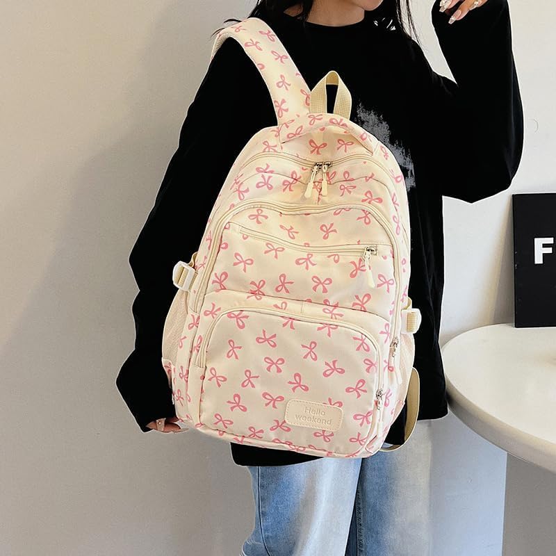 Coquette Bow Backpack – Cute Pink Aesthetic Backpack for Girls, Kawaii Preppy Style 3Pcs Set (White Pink)2