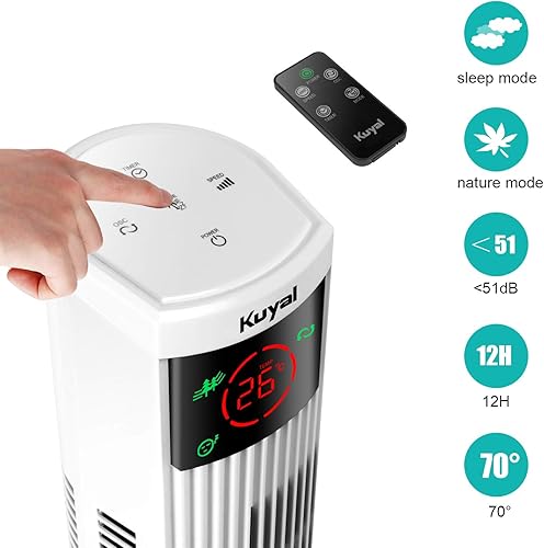 Miniatura 5 de Kuyal Ventilador de torre de 36 pulgadas con oscilación, potente motor de 45 W, control remoto, temporizador de 12 horas y 3 modos de ventilador de