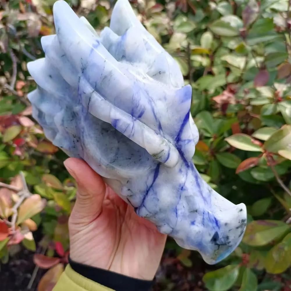 RVBLRDSE Blue Dongling Dragon Skull, Quartz Crystal Ore Carved Head, Stone, Decor Home Decor(Size:16-18cm about1.1kg) Gemstone Stone