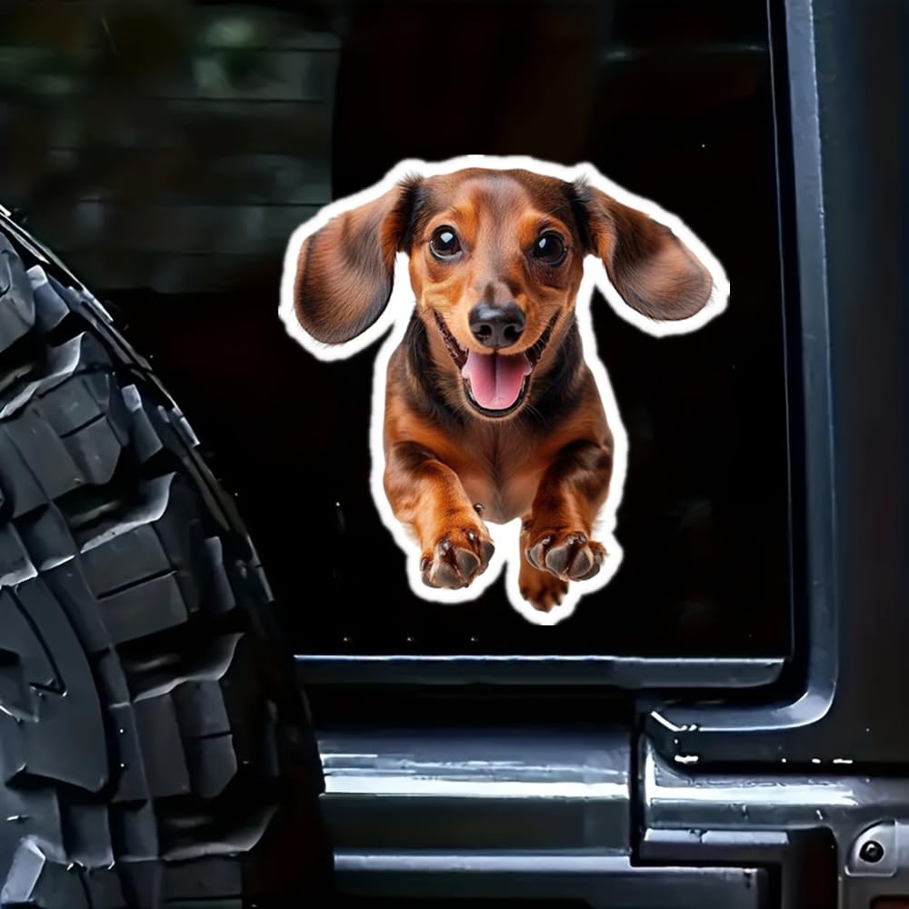 WANDUZHU 3D Sprinting Dog for Car Window Decal - Playful Running Dog Car Sticker for Trucks, SUVs, Laptops & Walls | Waterproof Vinyl (Dachshund)