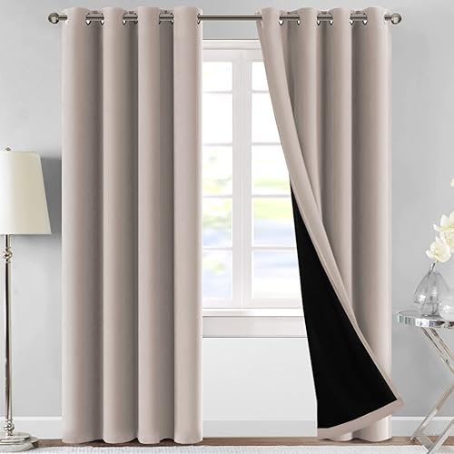 MeilleMaison Paneles de cortina 100% opacas para ventana, para dormitorio, cortinas de bloqueo de luz completa con forro negro para sala de estar, MeilleMaison Paneles de cortina 100% opacas para ventana, para dormitorio, cortinas de bloqueo de luz completa con forro negro para sala de estar,