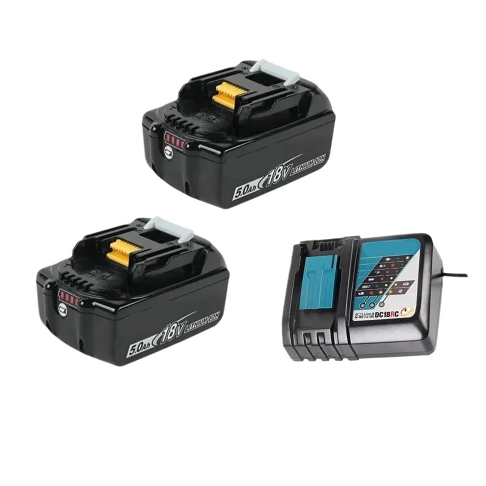 Batteria Originale 18 V 5/6/9 Ah, Compatibile Con Makita, Batteria For Utensili Elettrici Ricaricabili Di Grande Capacità, Batteria Agli Ioni Di Litio Di Ricambio + Caricabatterie(2PCS 5.0Ah1Changre)