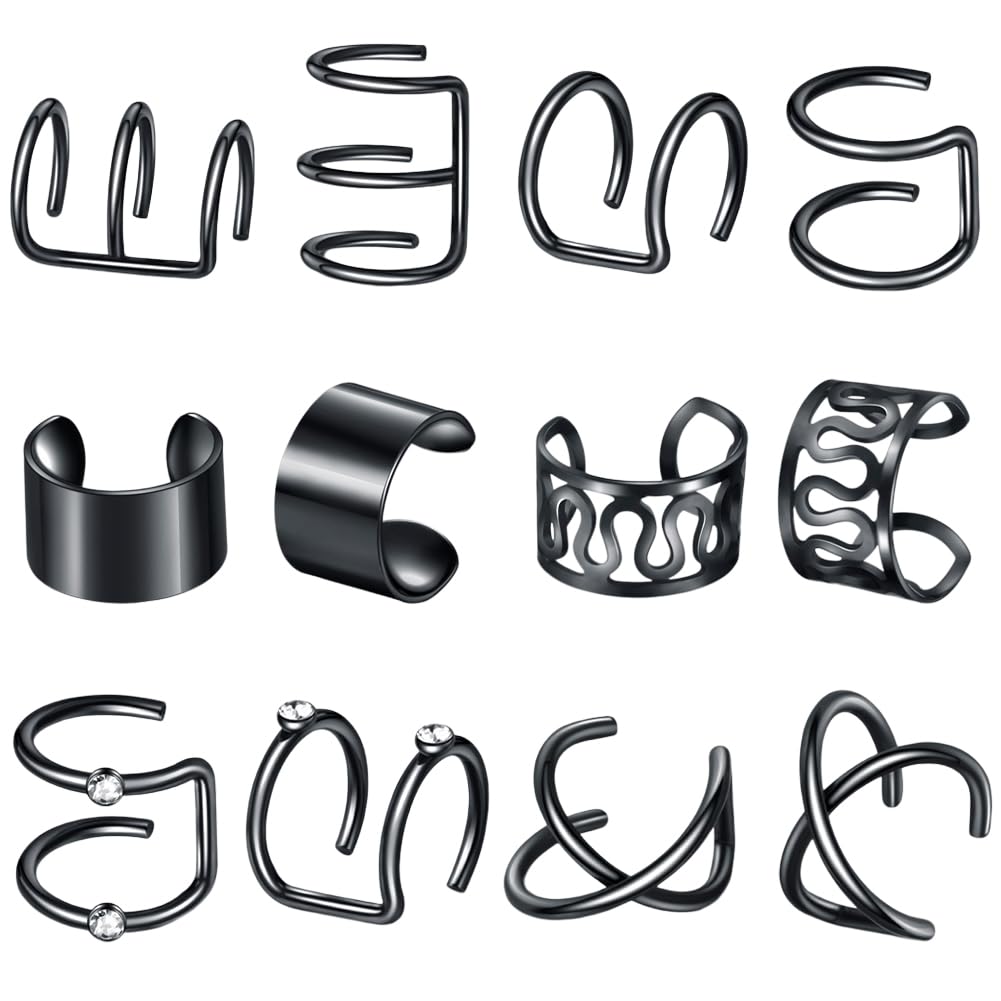 CRASPIRE 12Pcs Black Hair Jewelry Braid Loc Jewelry Braid Beads Metal Hair Cuffs Charms Rings Clips Hair Braids Decoration for Women Men Party Music