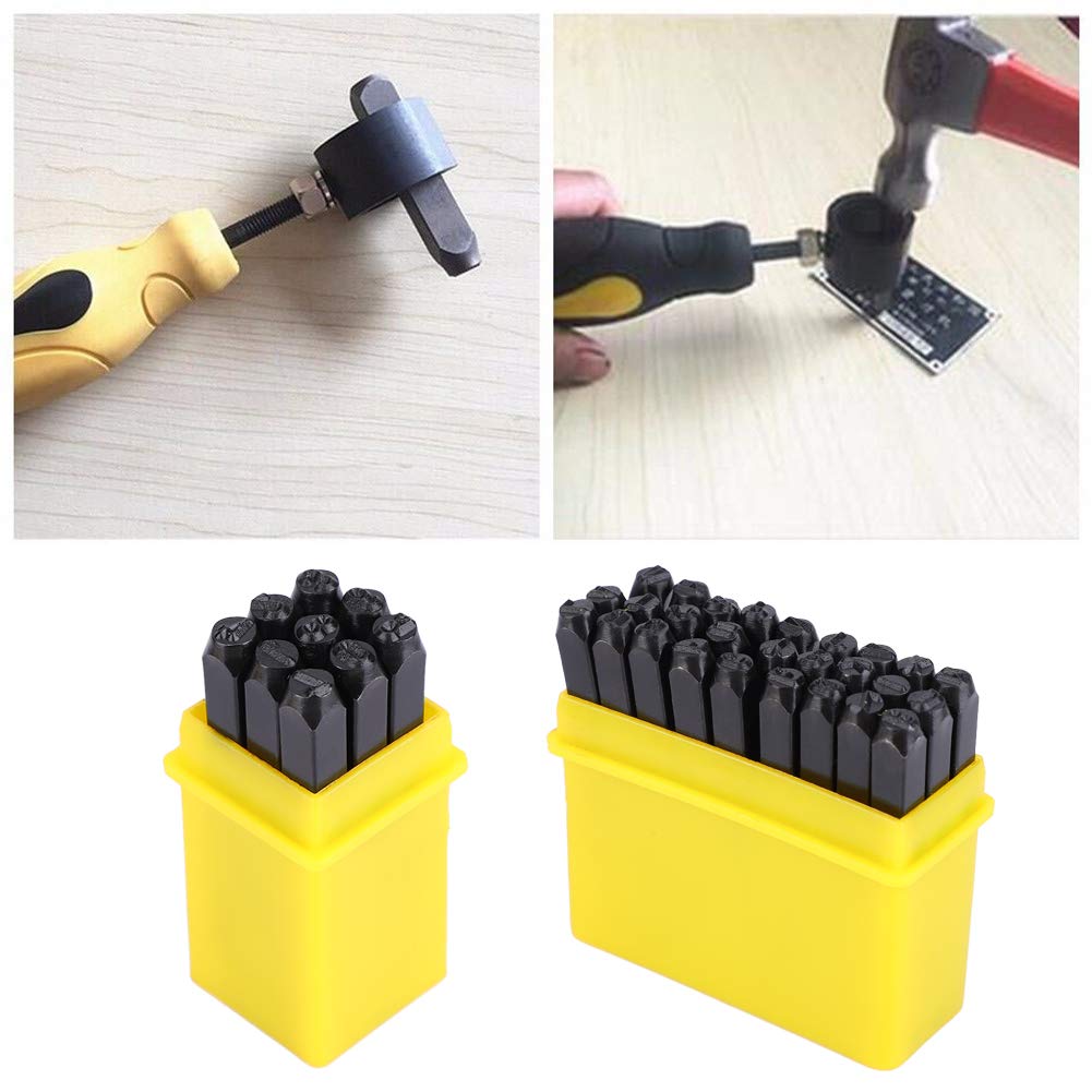 Set di punzoni in acciaio al carbonio 36 pezzi, kit di strumenti per timbri in metallo con punzonatura a lettere alfabetiche da 4 mm con kit di timbri in metallo con Include 9