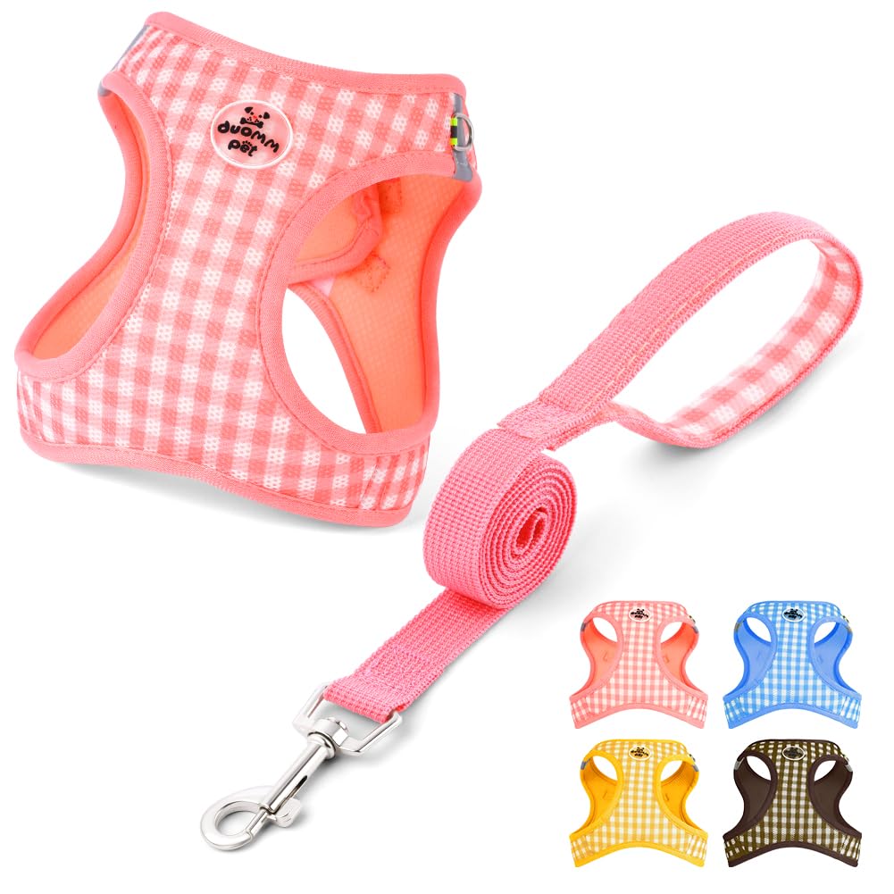 OFFCUP Hundegeschirr Leine Set für Hunde & Katzen Atmungsaktive Step-In Geschirr aus Mesh mit gepolsterter Weste Anti Zug Reflektierend Verstellbar Weich Welpengeschirr Katzengeschirr, Rosa, M
