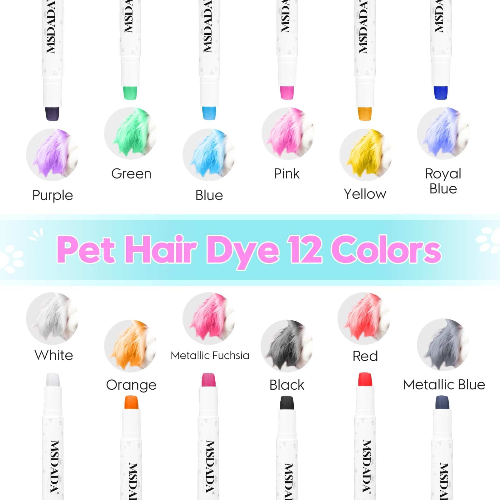 Hair Chalk 12 Colori Tinture per Cani Gatti e Cavalli