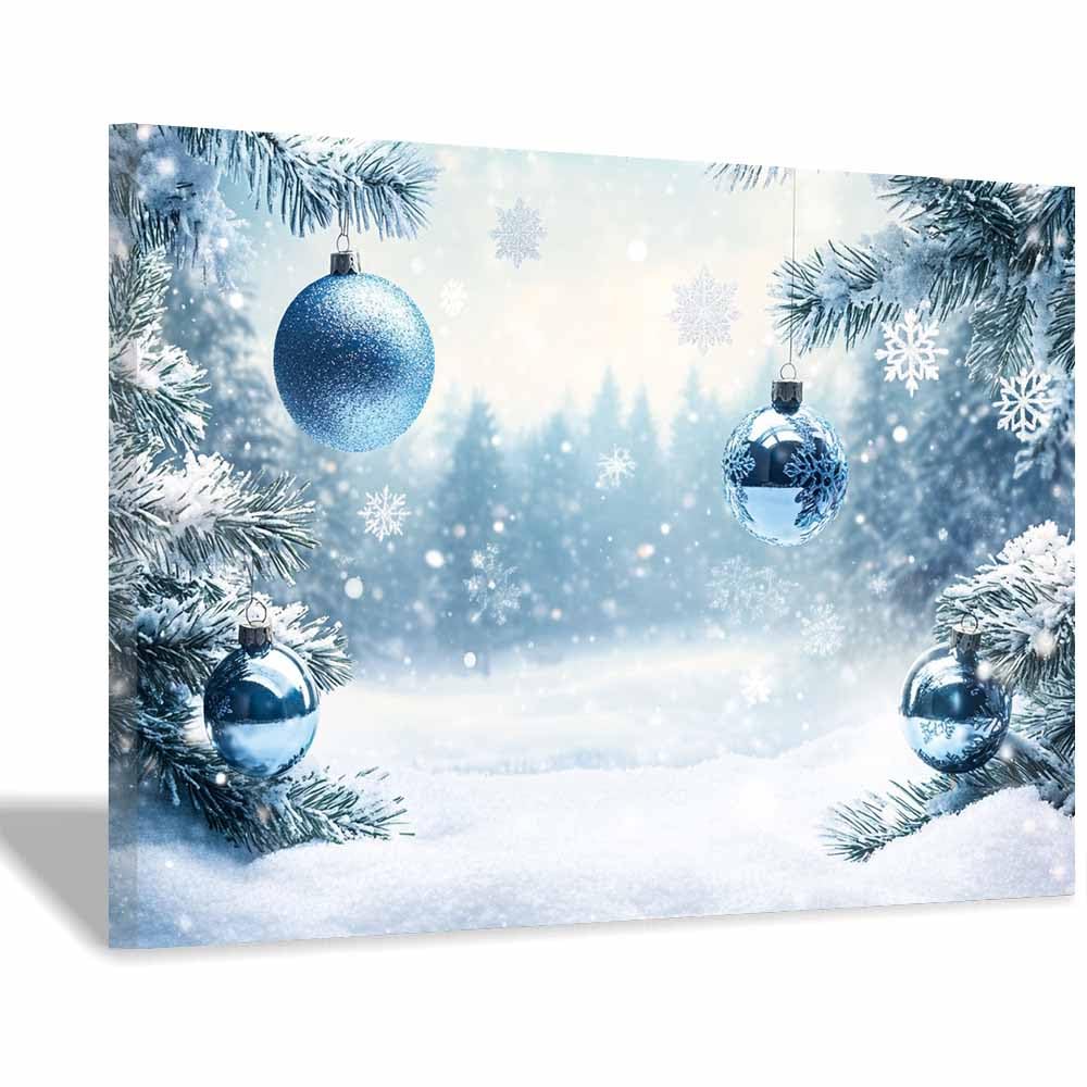 QUSAAOU Art Wall Decor Blaue Kugeln an frostigen Zweigen Wanddeko Bild Schlafzimmer KüChe Deko Wandbilder Dekoration Wohnzimmer Wall Decor Canvas Wand Kunstdruck(Blau)-70x100cm Ungerahmt