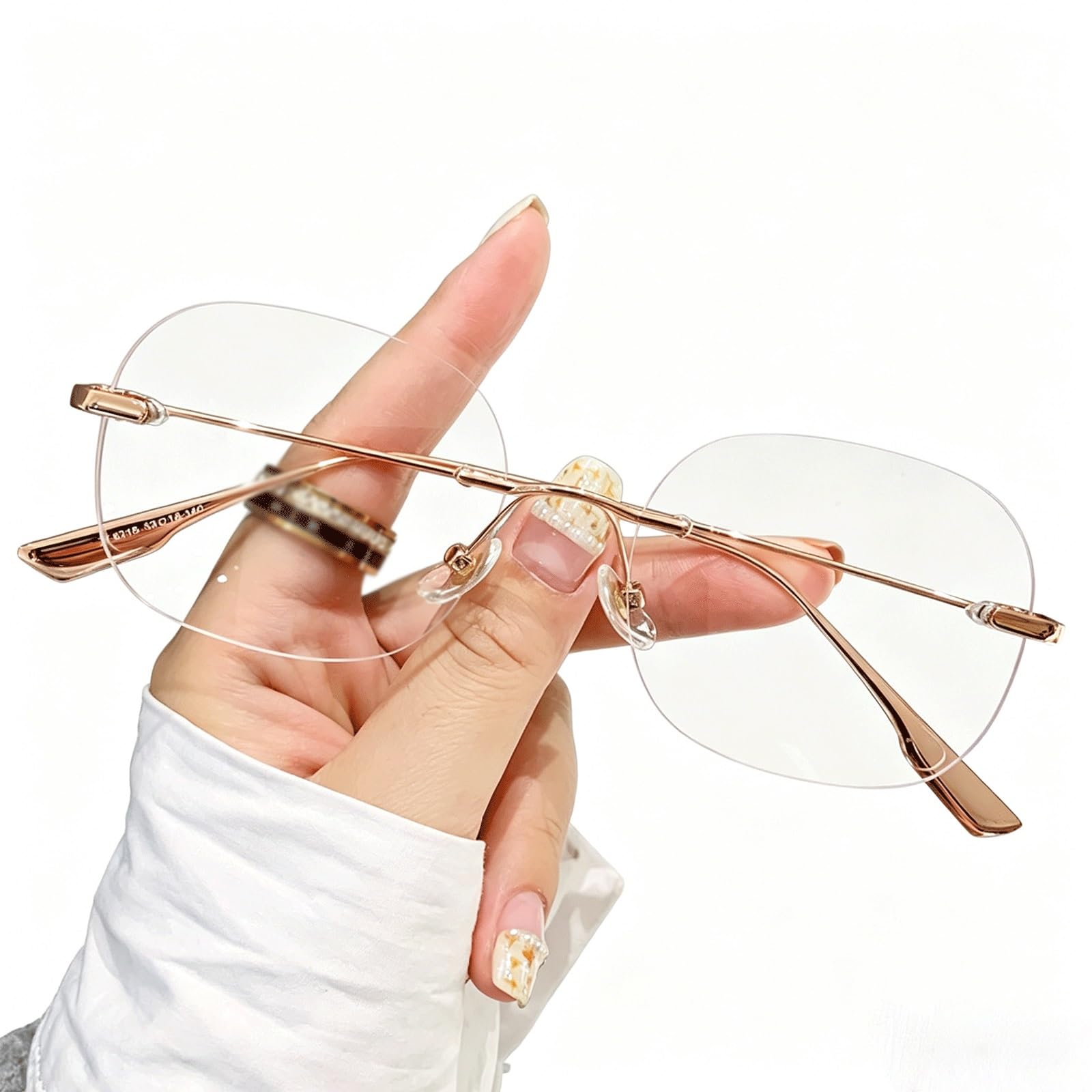 KLJUddGY Frameless Eyewear Frames Blocking Spectacles for Computer Non Prescription Eyeglasses Full Rim Reading Glasses Lightweight(Rose Gold)