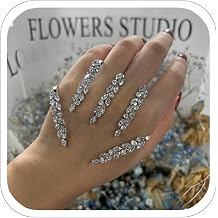 Elegant Leaves Open Palm Bracelet Adjustable Wedding Three Finger Ring Cuff Cubic Zircon Hand Bangle for Women Silver