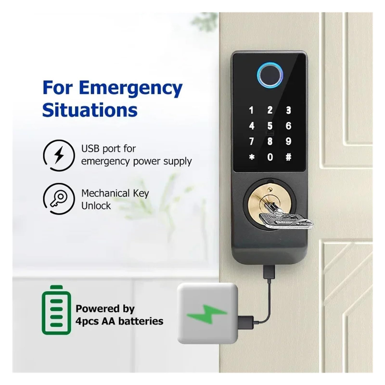 Blokada Z Użyciem Linii Papilarnych Wodoodporny Pilot Wi-Fi Tuya Bluetooth TTLock Karta Aplikacji Cyfrowy Kod Keyless Elektroniczny Inteligentny Zamek Do Drzwi Wysoki Poziom BezpieczeńStwa(C-4)