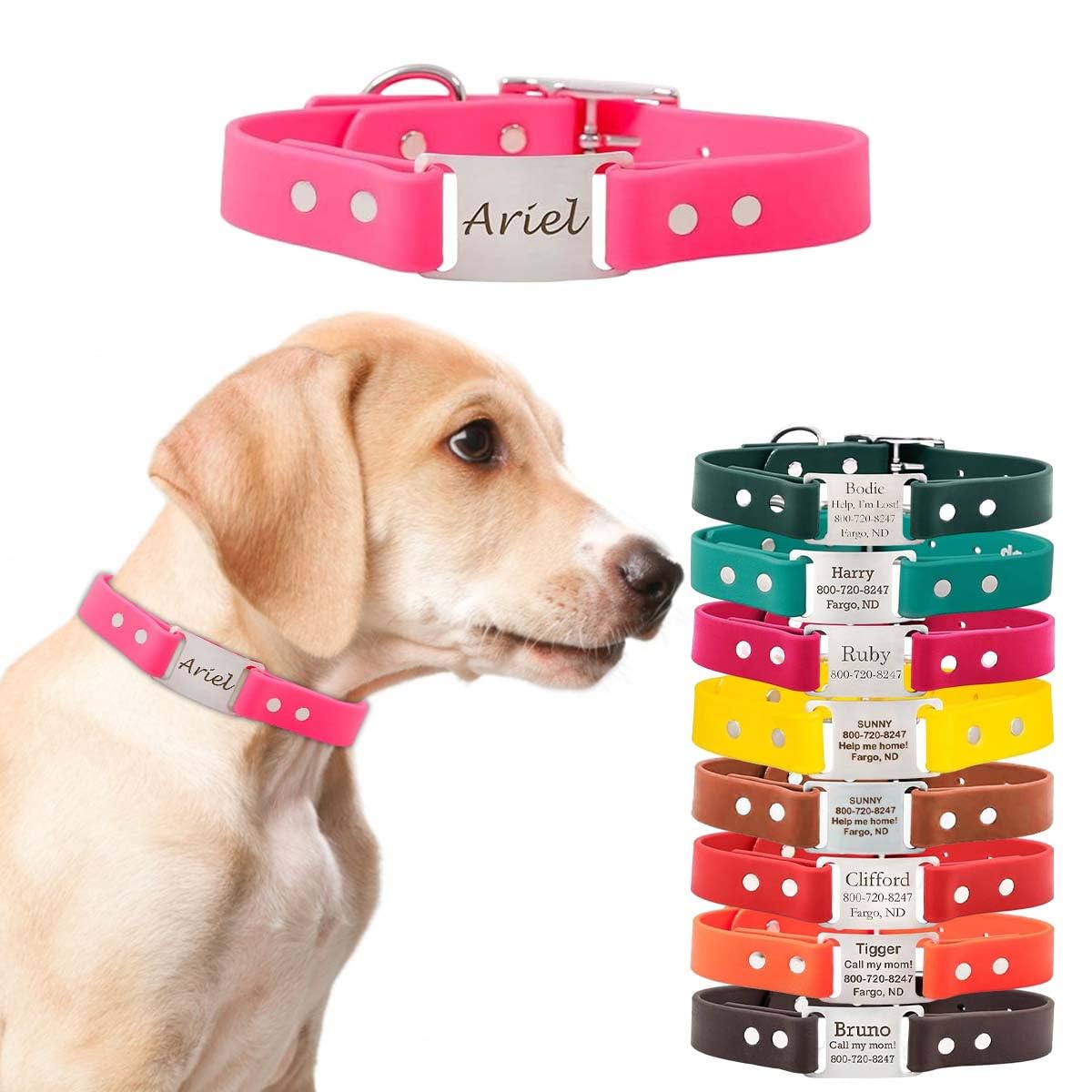 dogIDs Personalized Dog Collar – ScruffTag Custom Waterproof Biothane Dog Collar with Laser-Engraved Name, Durable & Odor-Resistant – USA Made | Pink,