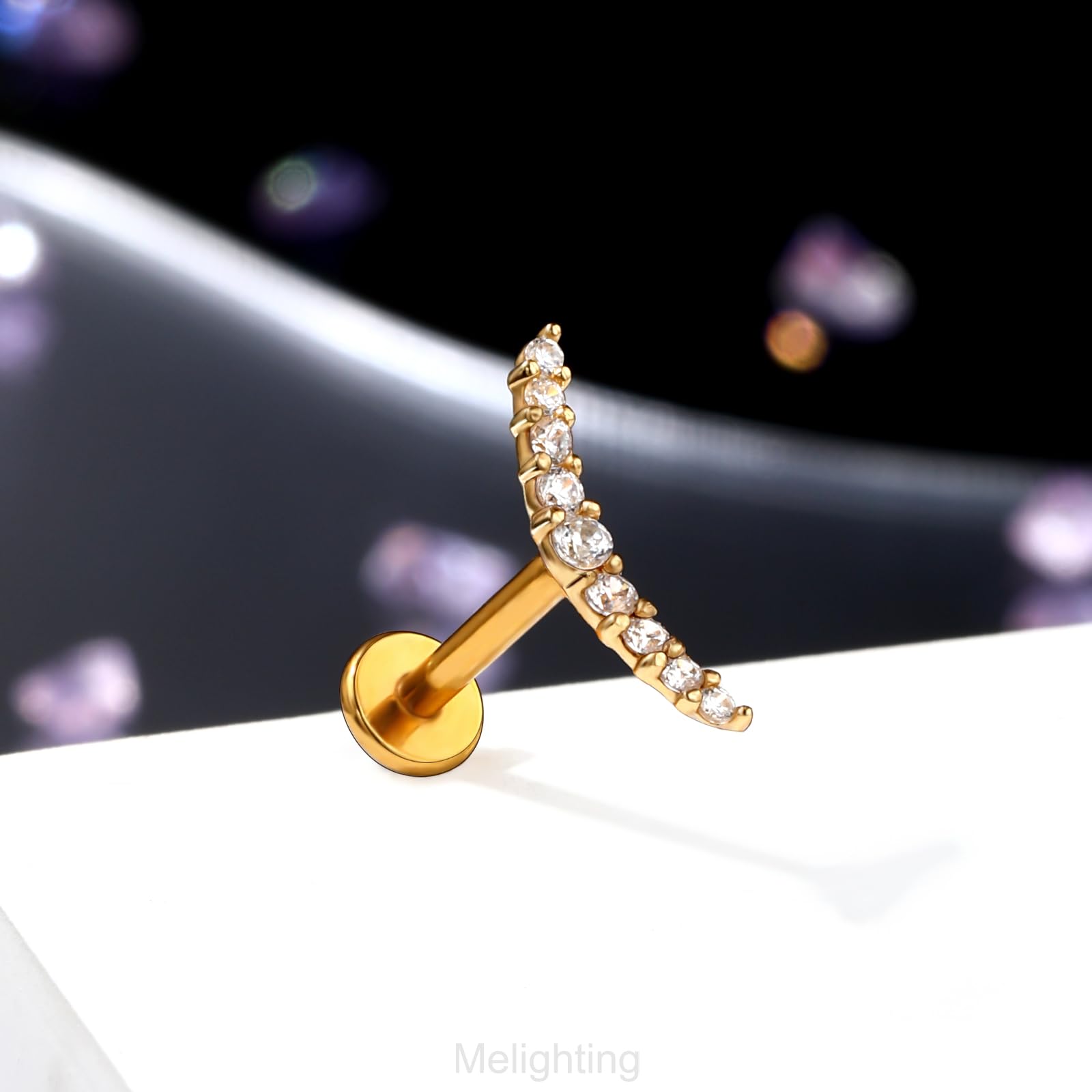 Melighting 14K Gelbgold Knorpel Ohrringe 16G Helix Stud Threadless Push In Flach Rücken Ohrring CZ Tragus Piercing Schmuck 6mm