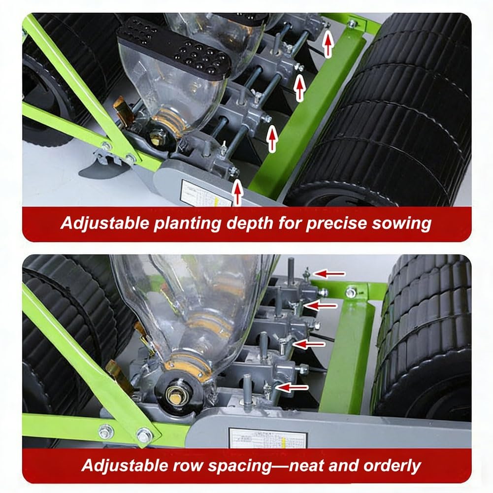Sembradora de precisión para hortalizas, sembradora Manual de Empuje para jardín, máquina de siembra Manual Ajustable para sembrar una Variedad de Semillas de jardín.(4-Wheel)