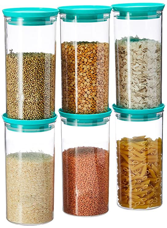 Homeor Plastic Storage Jar and Container Set I Air Tight & BPA Free Stackable Containers for Kitchen Storage Set I Grocery Kitchen Container Set I Multipurpose Kitchen Jar, 1400 Ml Each, Set 6, Blue