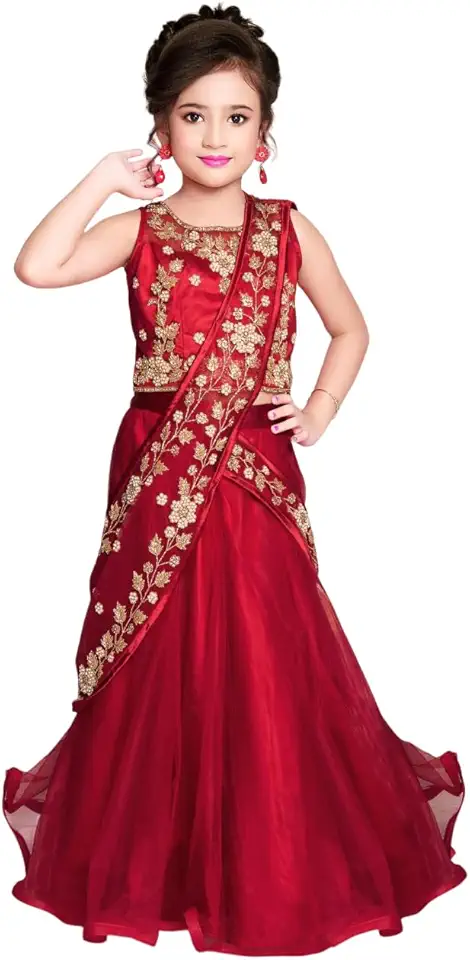 New Stone and Embroidery Half Saree Style Kids Lehenga Choli for Girls