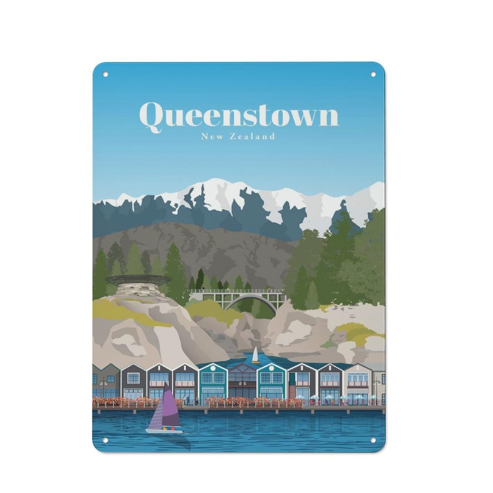 Junmoney Travel To Queenstown Vintage Tin Sign 40X30cm Featuring Porch Wall Decor For Patio Bar, Workshop, Shed Or Kitchen