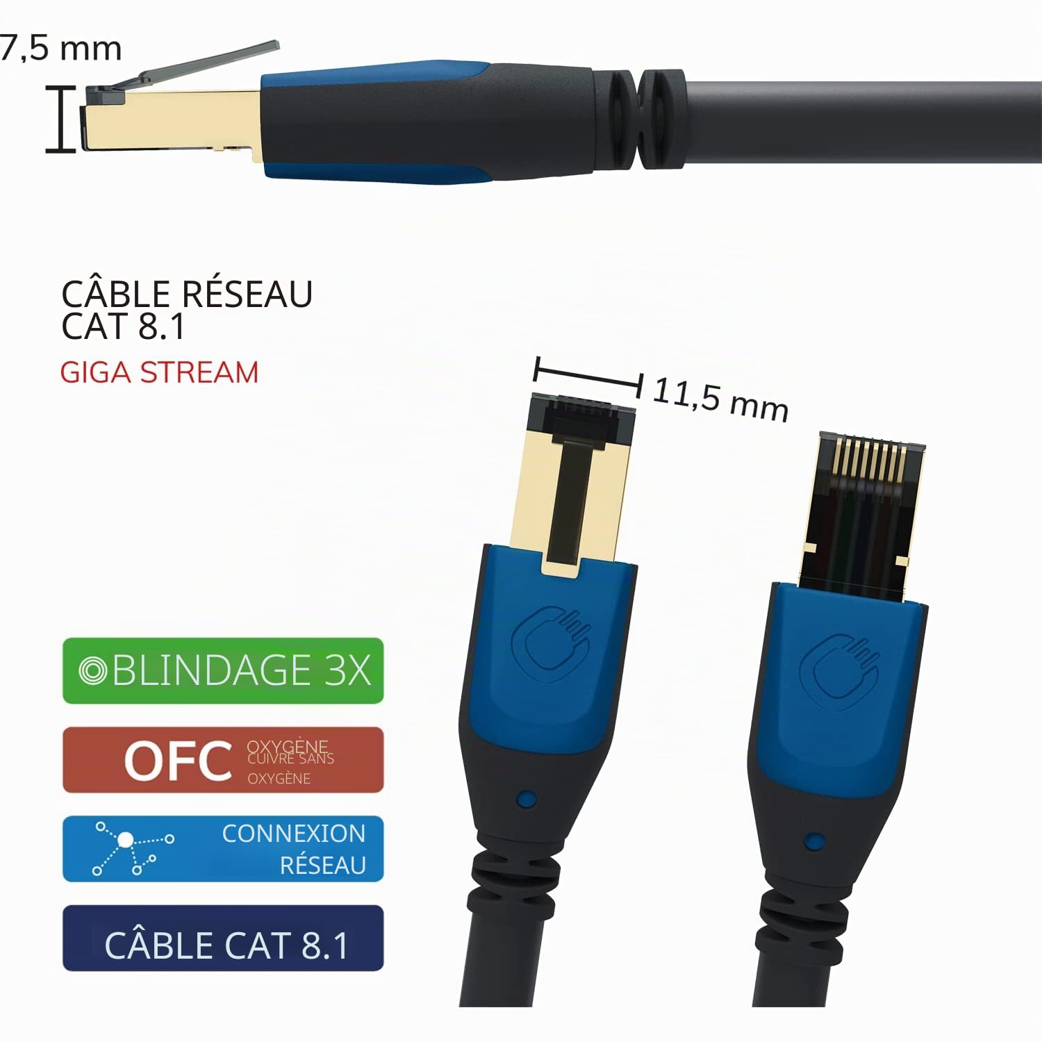 OEHLBACH Giga Stream Câble réseau Cat 8.1 Streaming 40 Gbit/s RJ45 triple blindage TPE Gaine Twisted Pair - Cuivre OFC sans oxygène (streaming, jeux, Home Network) - Noir - 3 m
