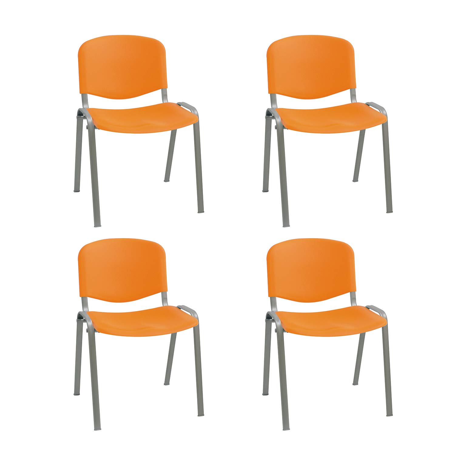 La Silla de Claudia: Modelo ISO Estilo Confidente | Sillas Apilables de Oficina, Sala de Espera y Despacho | Silla de Plástico Polipropileno (Sillas Pack 4) | CHASIS Acero Gris | Color Naranja
