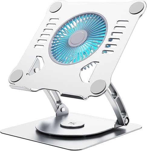 Miniatura 16 de SHUWEI Almohadilla de enfriamiento para laptop para juegos con base de rotación de 360°, soporte ergonómico de enfriamiento de aluminio para laptop