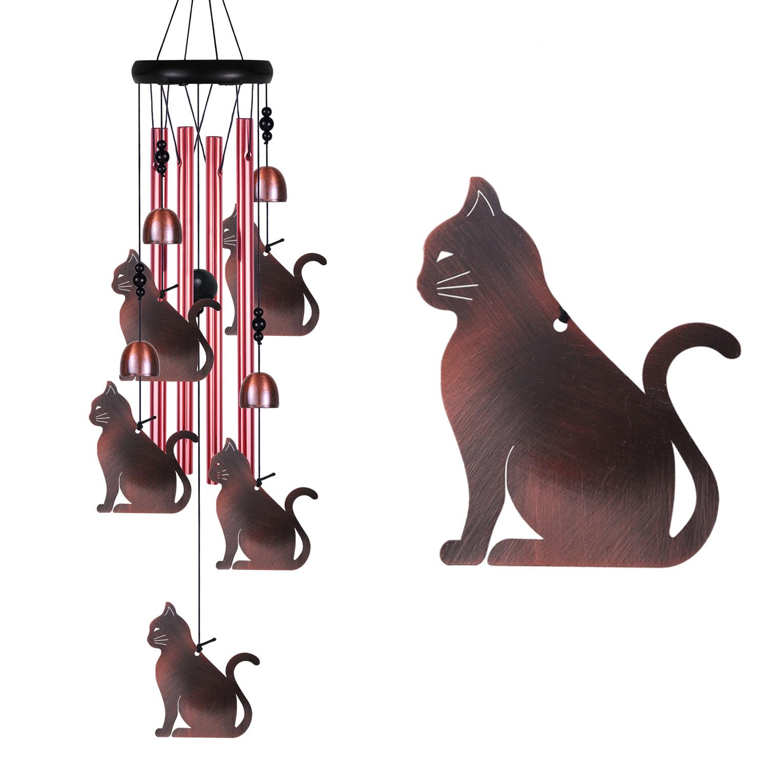 Outdoor Cats Wind Chimes Indoor Decor - Hand-Made Mobile Romantic Windcatcher, Cat Chimes, 28" Cats Wind Chimes for Home, Balcony, Tree, Patio, Garden
