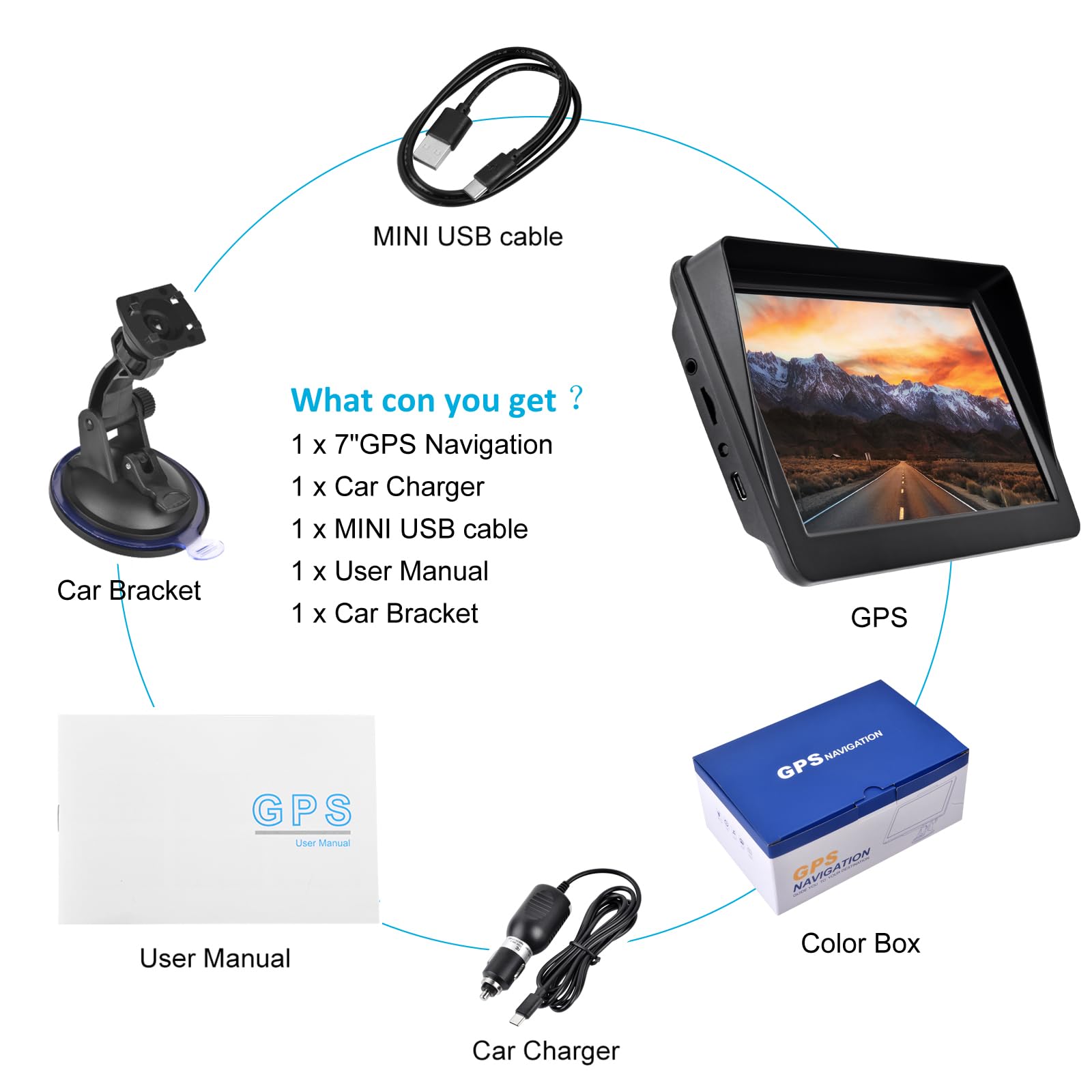 TKMARS Navegador GPS para Coche y Camion, Pantalla Táctil de 7 Pulgadas, con Actualizaciones de Mapas de Europa para Toda la Vida con con Guía de Voz