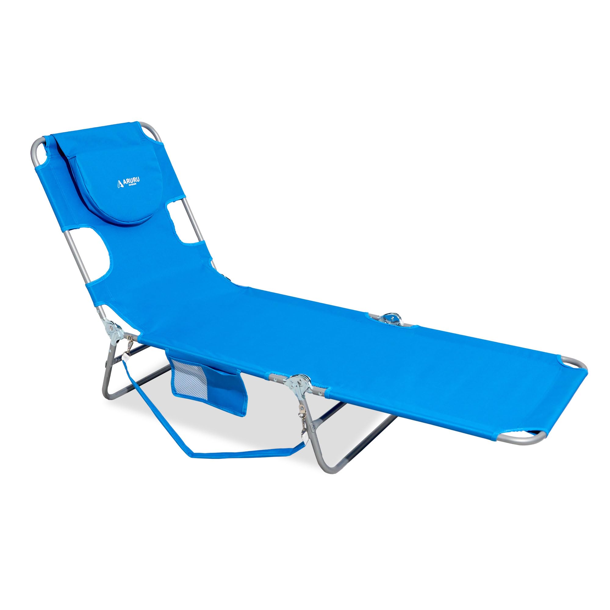 ARURU Folding Sun Lounger, Beach Chaise Lounge with Reading Hole, 5 Position Adjustable Backrest Portable Sunloungers with Strap Sun bed for Beach Terrace Pools Camping Garden Indoor