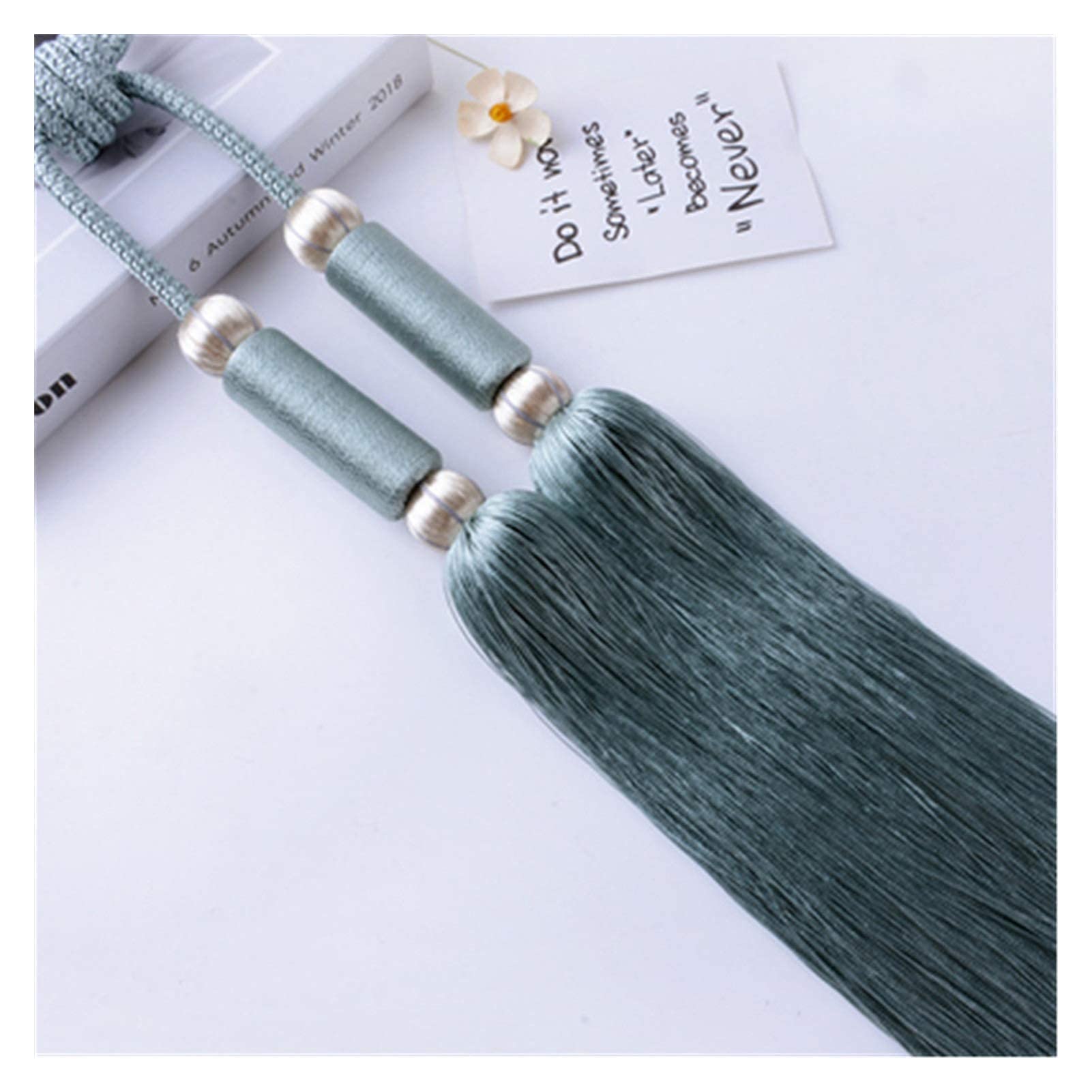 2 pcs Rideau Gland Brosse Frange Embrasses Suspendus Ceinture Boule Cordes Crochet Cintre Rideau Accessoires Attache Arrière Sangle Boucle (Kaki) (Bleu Ciel)