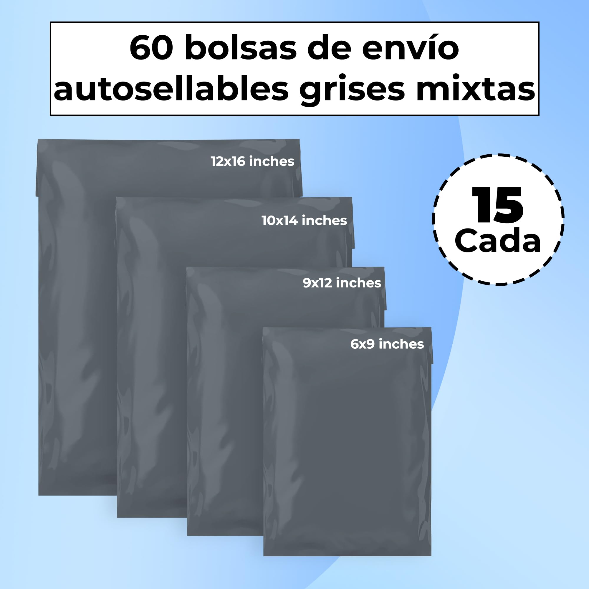 Double Dragon 60 Bolsas de Envío Resellables Plástico Antimanipulación Gris 4 Tamaños