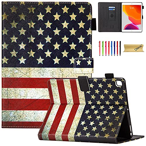 Dteck Case for iPad 9th/8th/7th Generation 10.2 inch 2021/2020/2019, Slim Folio Stand Premium PU Leather Smart Auto Wake/Sleep Protective Cover with Pencil Holder, US Flag