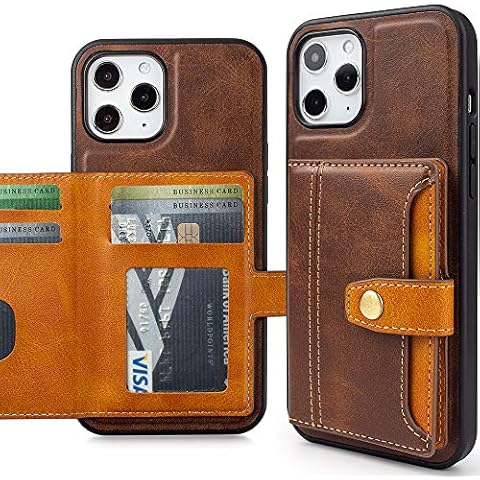 Slim Wallet Case with 5 Credit Card & ID Slots Holder, Leather Kickstand Card Slots Case and Durable Shockproof Cover for iPhone 13 Pro 6.1 Inch (Brown) Cover