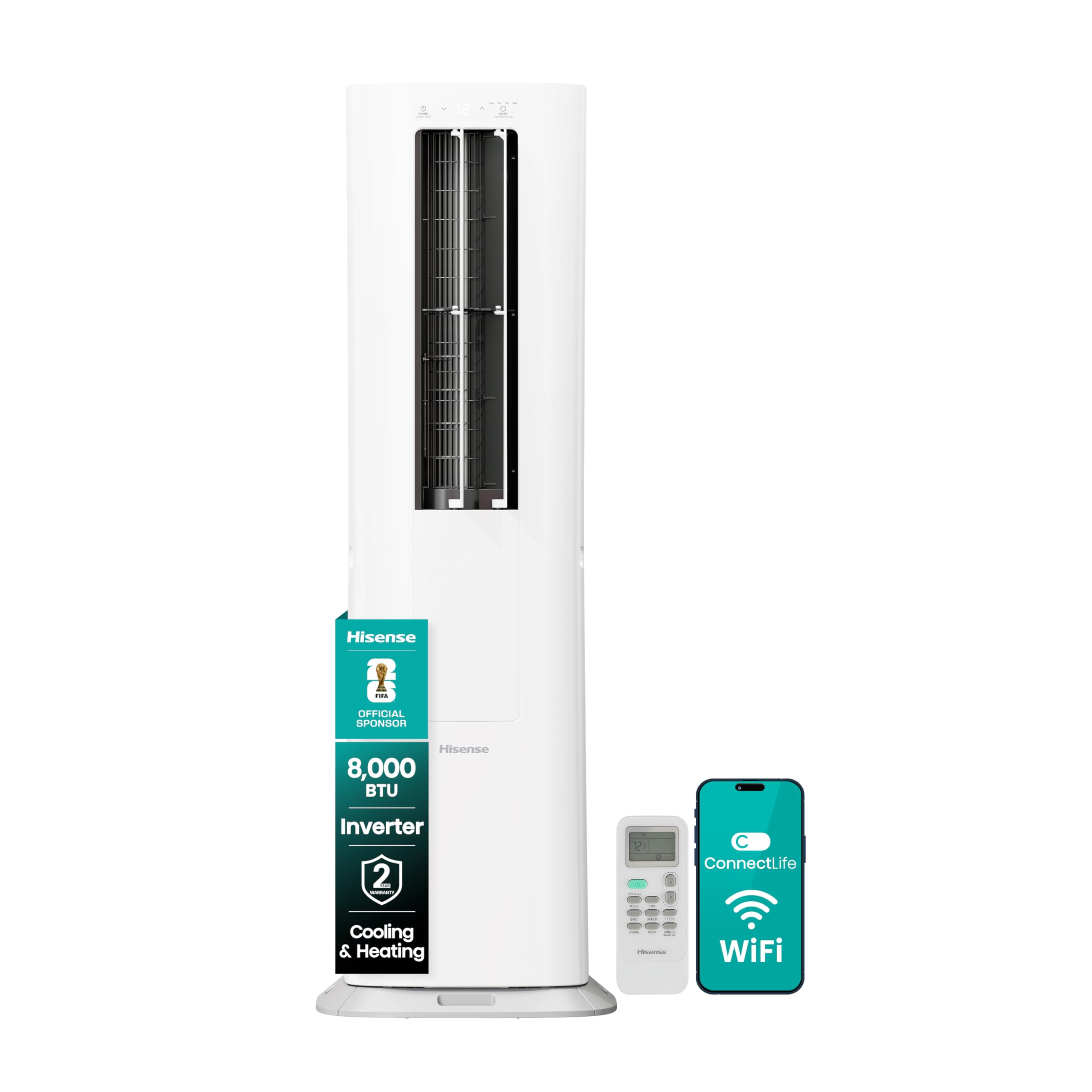 Hisense API0825UW1D Smart Inverter Twin Hose 8 000 BTU DOE 350 SF Heat Cool Tower Portable Air Conditioner