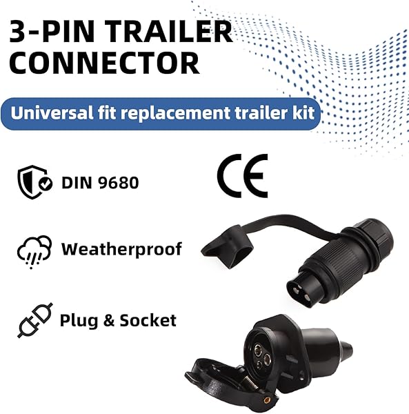 Enchufe y Enchufe de Remolque de 3 Pines 12V DIN 9680 Conector 3 Pines para Tractor Remolque Vehículos Agrícolas - 2 Piezas - 2