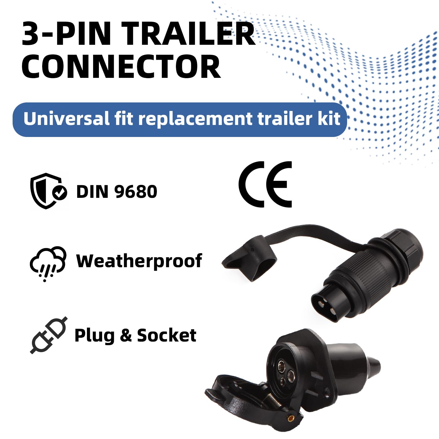 Enchufe y Enchufe de Remolque de 3 Pines 12V DIN 9680 Conector 3 Pines para Tractor Remolque Vehículos Agrícolas - 2 Piezas — view 2