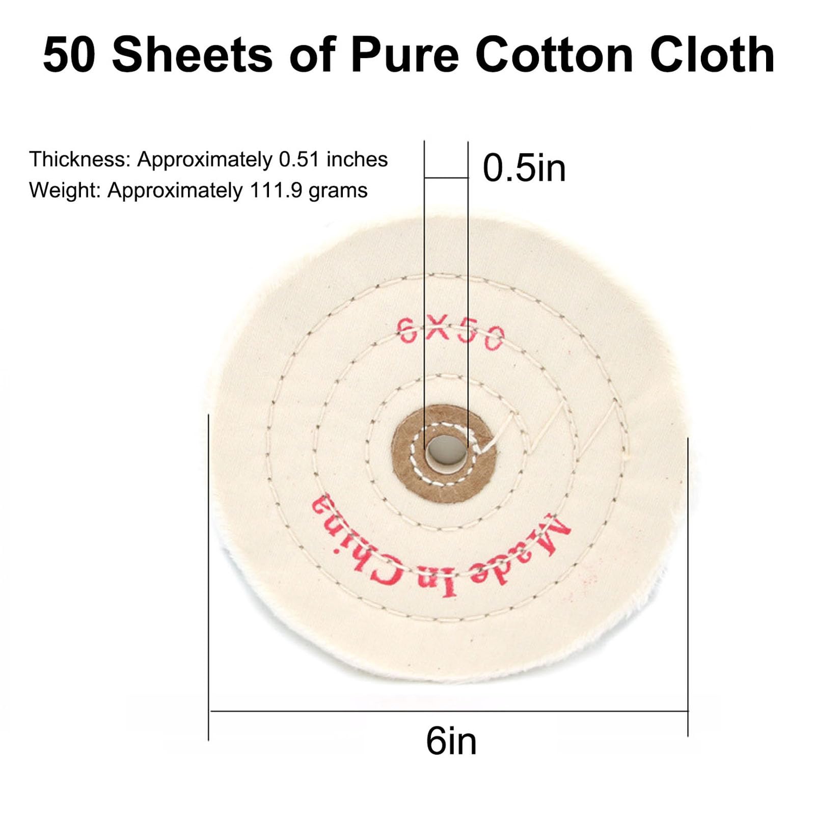 2 PCS Bench Grinder Polisher Cotton Buffing Polishing Wheel 6 inch for Bench Grinder with 1/2" Arbor Hole 50 Ply White Fine Cotton for Wood Metal Jade Jewelry Drill Polishing Kit - Image 2