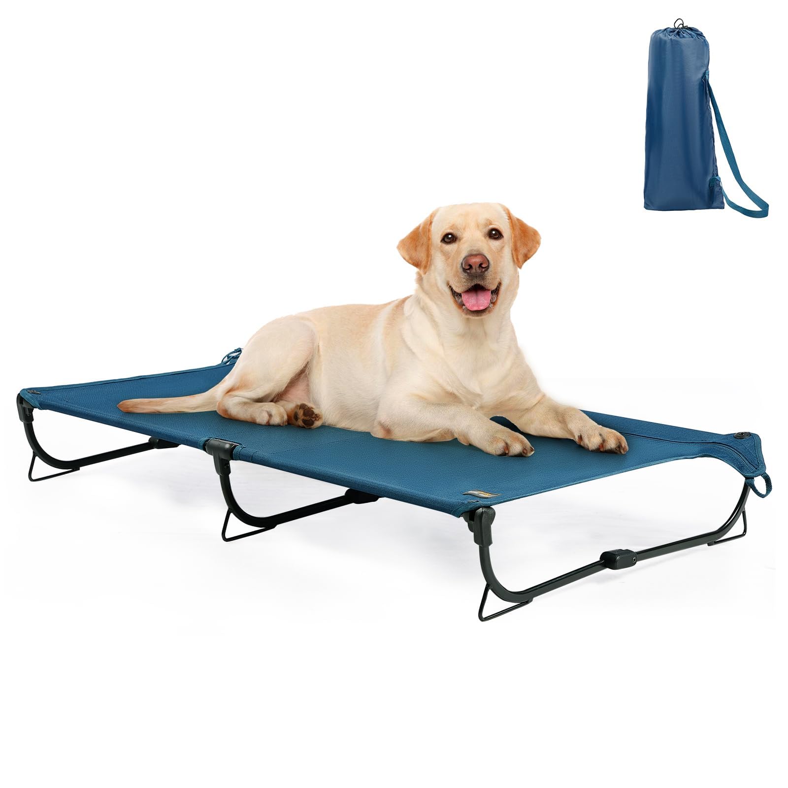 Foldable Elevated Dog Bed Large Outdoor Raised Folding Dog Cot Camping Dog Bed Cooling Chew Proof Waterproof Portable L Heavy Duty Up to 160 lbs for Home, Dark Blue (43"L x 7"W x 27"Th)