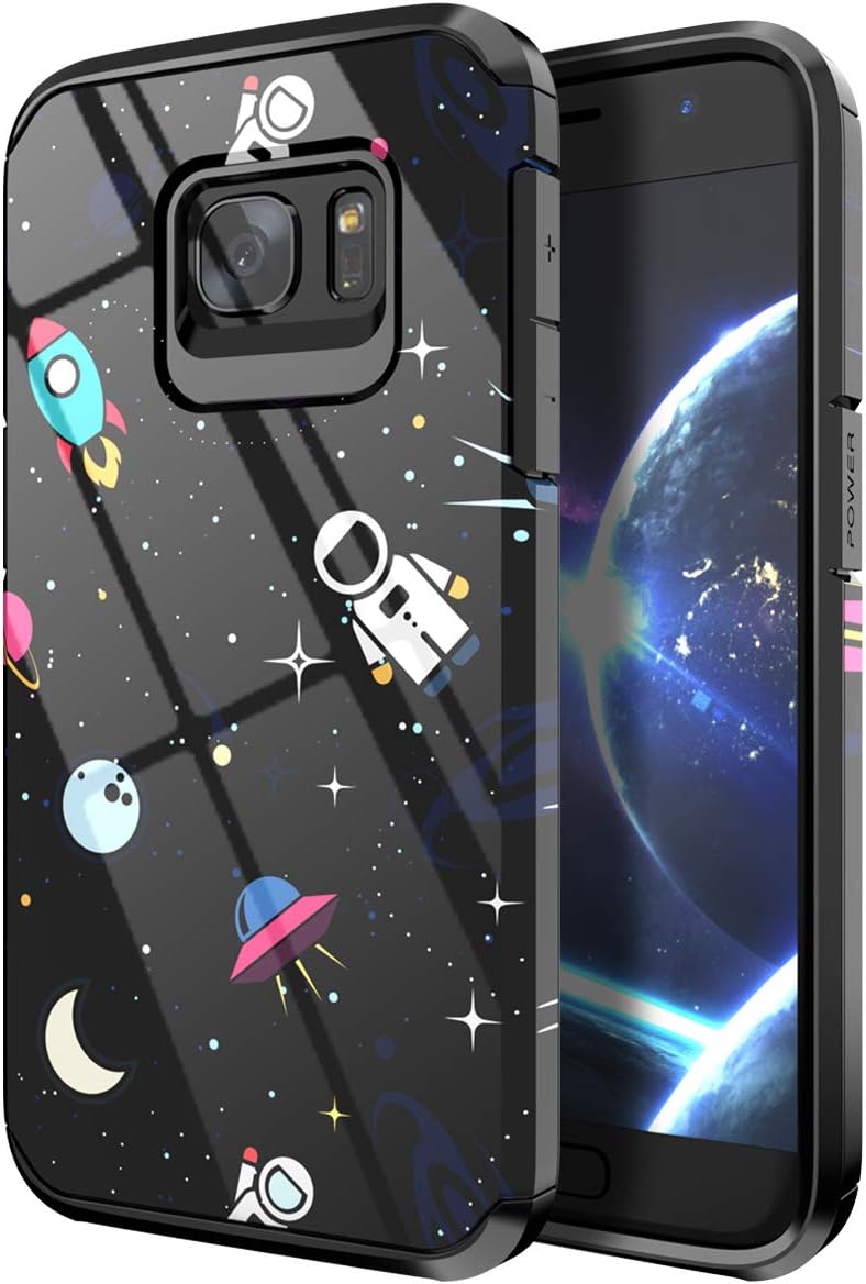 PBRO Galaxy S7 Case,Cute Astronaut Case Dual Layer Heavy Duty Hybrid PC+TPU Heavy Duty Protective Anti-Scratch Shockproof Fit for Samsung Galaxy S7 2016 Release Space/Black