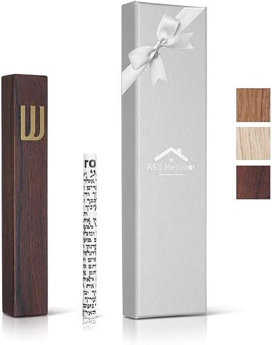 Funda de mezcla de madera con pergamino para puerta, diseño moderno y tradicional, fácil de despegar y pegar, cubierta de mezuzah para bendición y