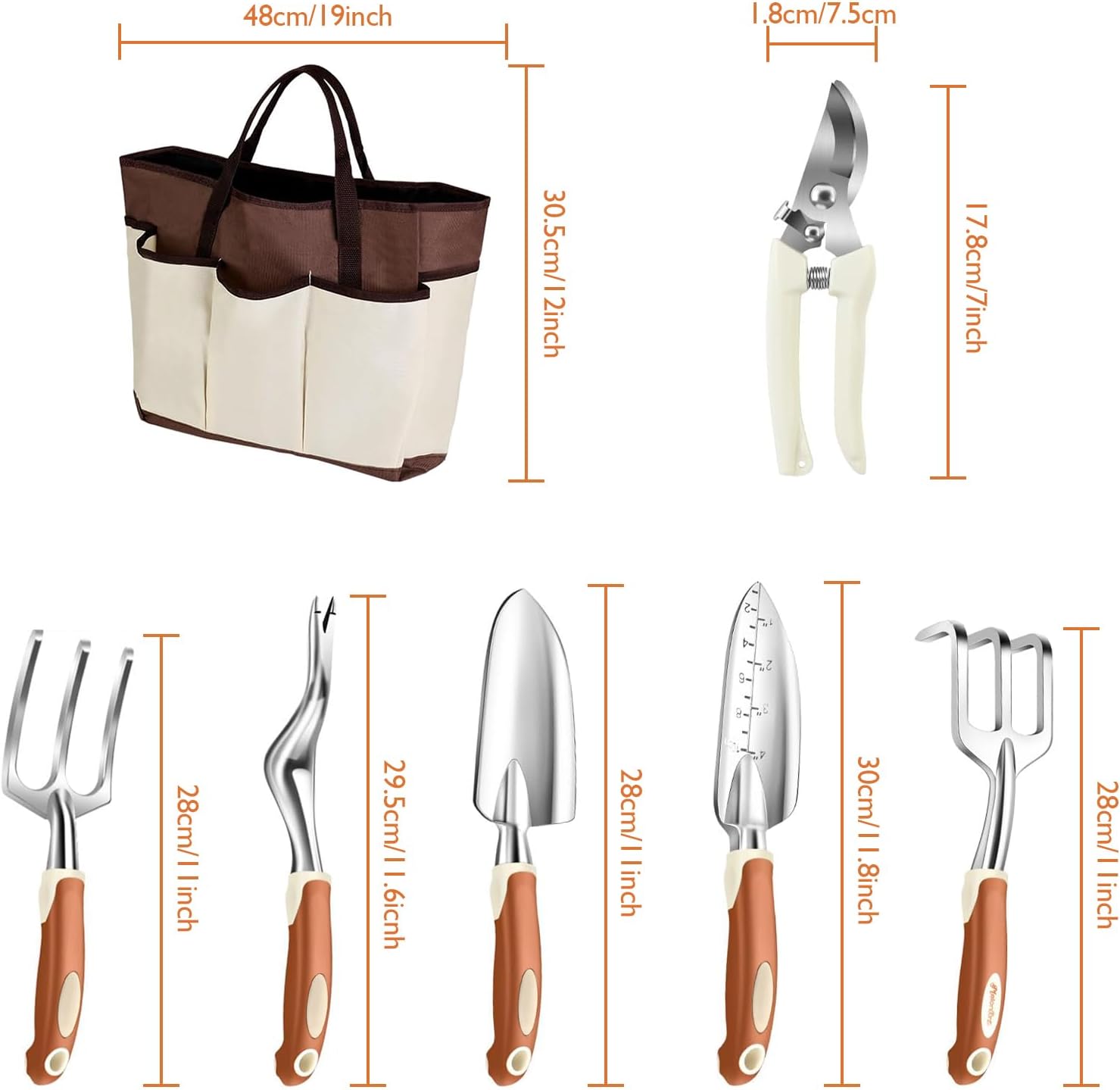 ABRFC Garden Tools Set, ABRFC 11 PCS Aluminum Alloy Steel Hand Tool Gift Kit with Garden Bag, Heavy Duty Gardening Tools, Gardening Gifts for Women & Men (Brown) ABRFC Garden Tools Set, ABRFC 11 PCS Aluminum Alloy Steel Hand Tool Gift Kit with Garden Bag, Heavy Duty Gardening Tools, Gardening Gifts for Women & Men (Brown)
