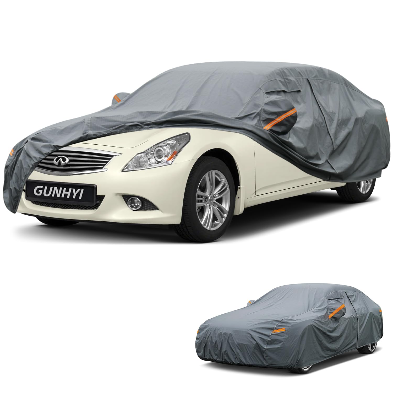 GUNHYI Premium Car Cover Custom Fit Infiniti Q40, 16 Layers Heavy Duty Car Cover Waterproof All Weather with Zipper Door for Sun Rain Snow Dust Uv Protection