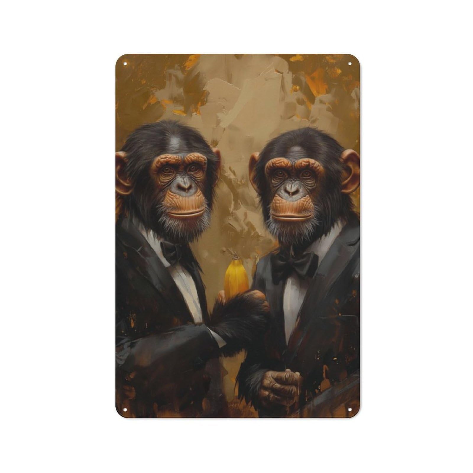 Junmoney Monkeys With Banana Retro Metal Gift Sign 30X20cm, Home Wall Decor For Flat, Dorm Room, Lounge Or Cafe