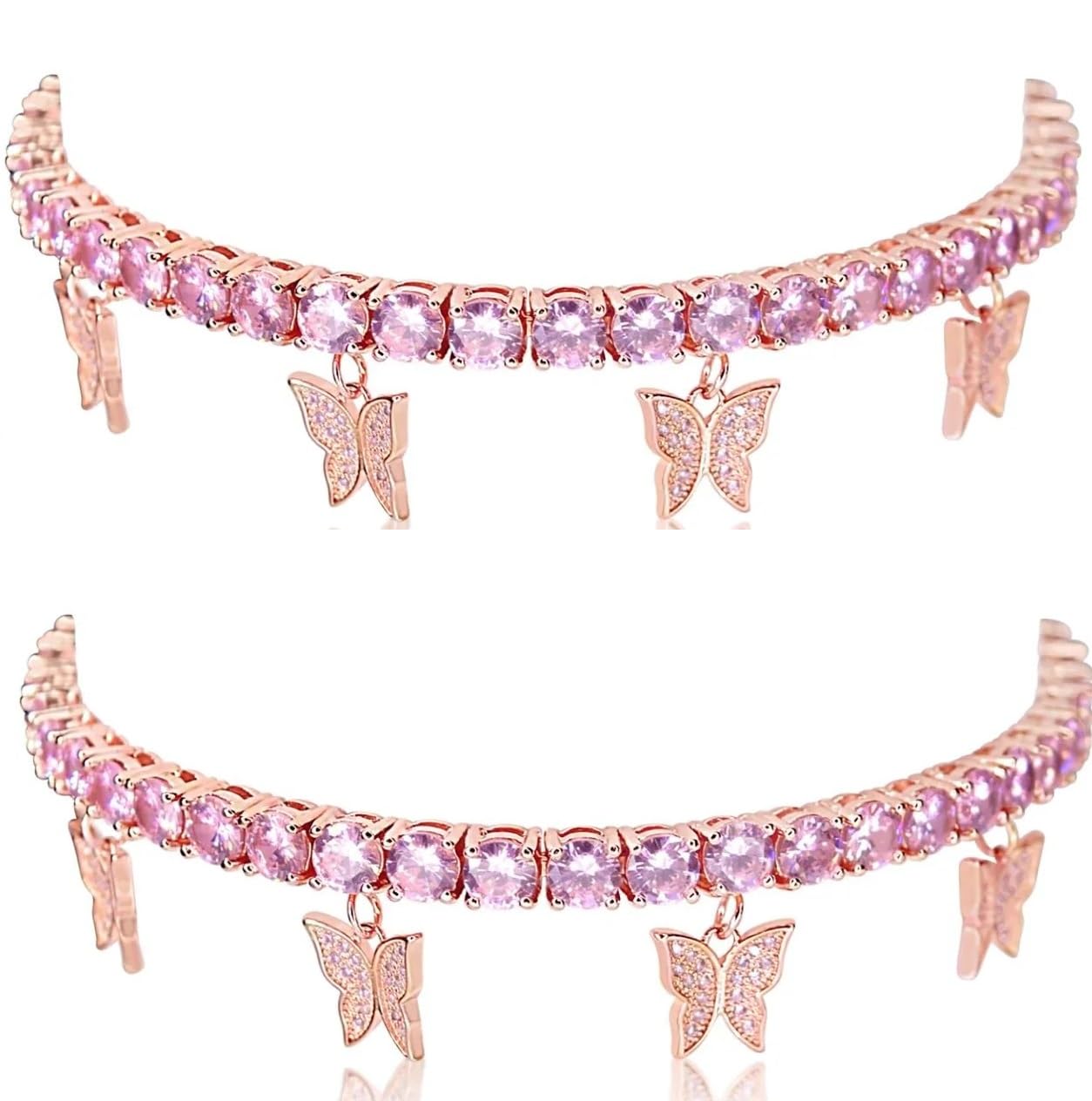 El Regalo 2PCs CZ Cubic Zirconia Butterfly Anklet cum Bracelet- Fancy Crystal Tennis Chain Butterfly Chams Bracelet/Anklets for Girls & Women (2 Pink) (B0D1GPPMPF) Amazon Price History, Amazon Price Tracker