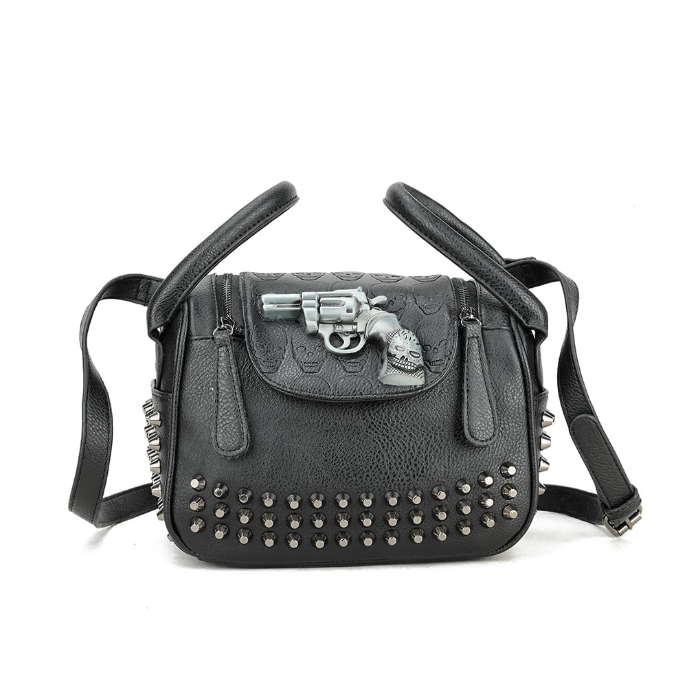 Bolso gótico y bolso de mano de piel sintética con remaches de calavera para mujer