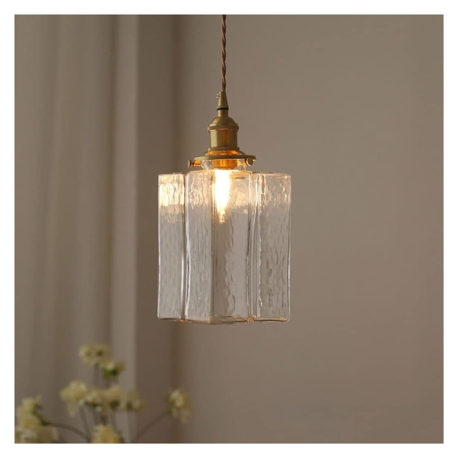 OGYJMSFN Chandelier Ceiling Lamp Wall Lamp Square Glass Pendant Light Ceiling Hanging Lamp with Hammered Lampshade in Bottle Shape Ceiling Lamp Single Island Lighting Fixture E27 Socket -B(C)