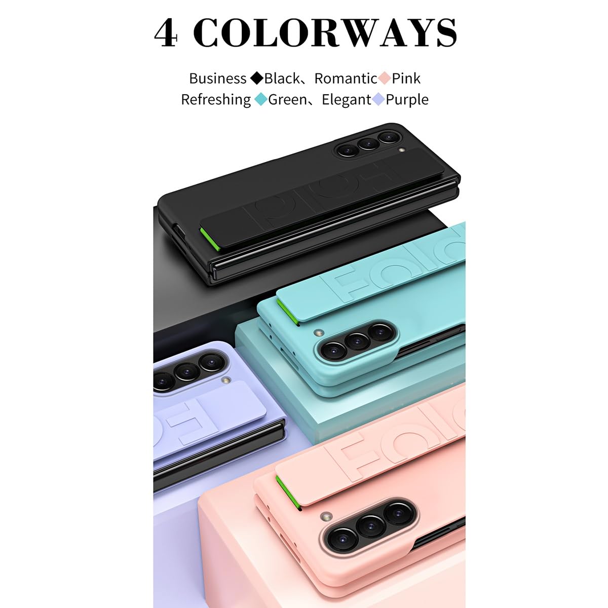 EKSED Custodia per Telefono Custodia con cavalletto per Samsung Galaxy Z Fold 5 5G Cover con Impugnatura in Silicone, Custodia Protettiva per Tutto Il Corpo con Cinturino per Dito Design Portatile
