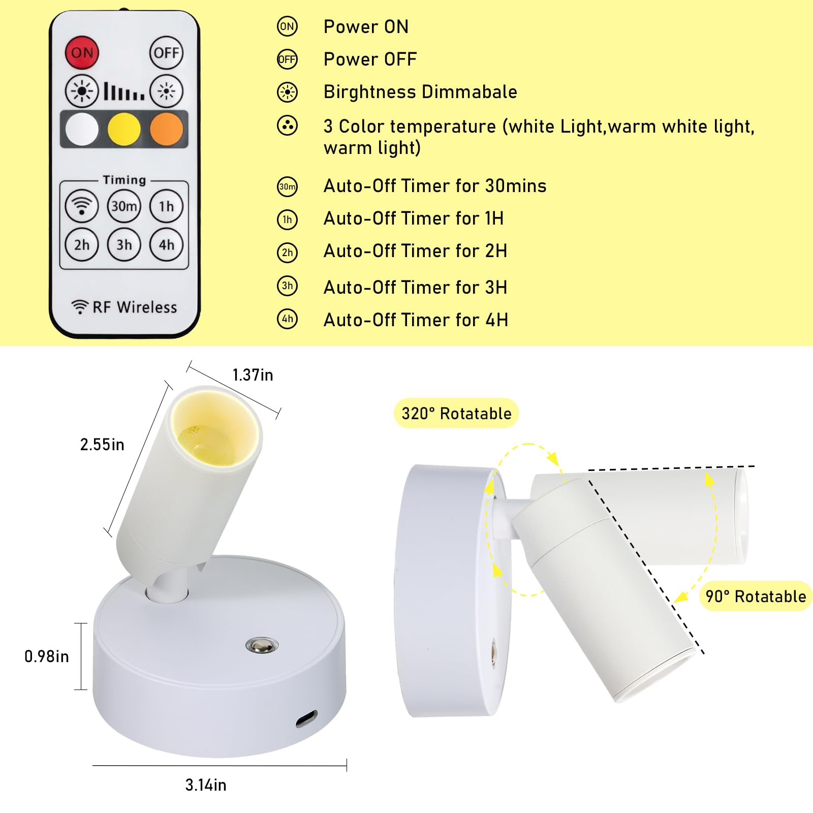 2 stks Spotlight Draadloze Spotlight Indoor, Batterij Operated Accent Lights, RGB LED Spot Light Uplight, Stick op Muur Hal Kelder Entree Perfect Verstelbare Richting Licht