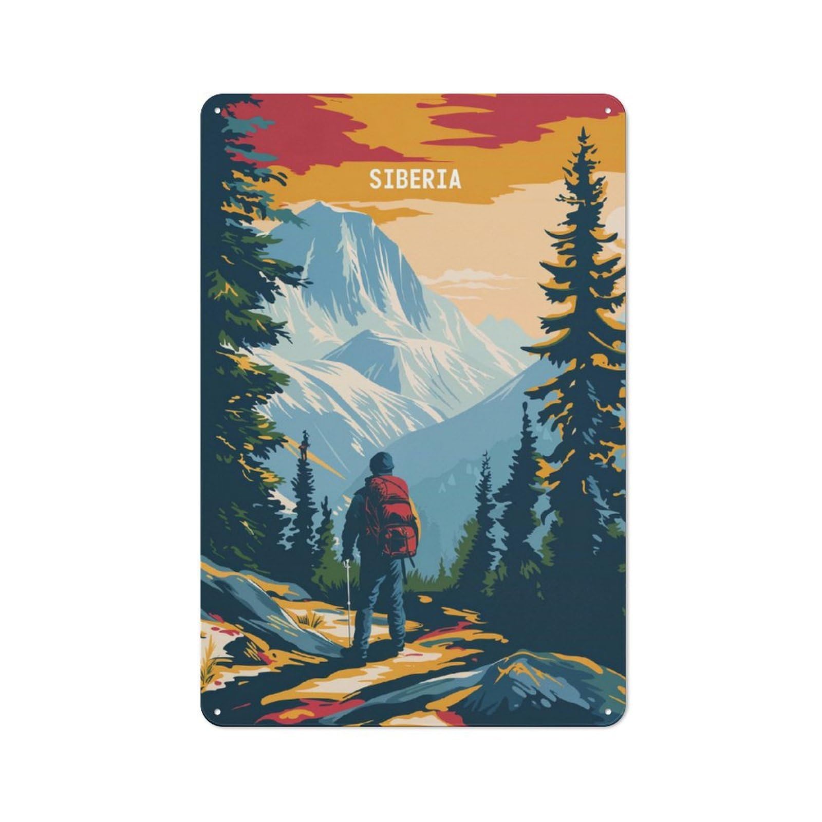 Siberian Trek Industrial Metal Sign 30x20cm, Modern Retro Loft Wall Plaque for Workspace, Cafe, Hallway Or Garage